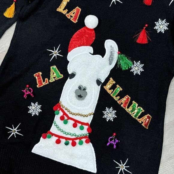 Holiday Time La La Llama Ugly Christmas Tunic Sweater Black Small - Picture 11 of 15